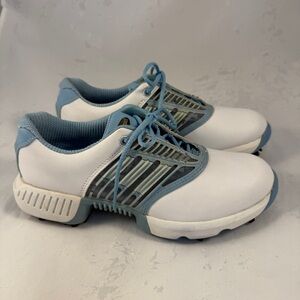 adidas White and Blue Women’s Golf Athletic Shoes, spikes, outdoor, classic